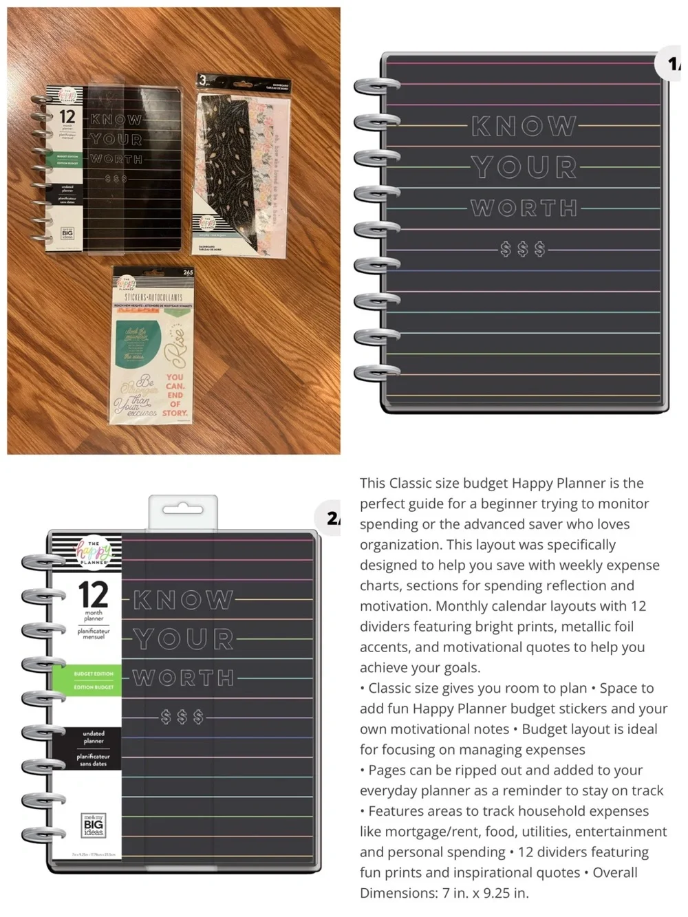 The Happy Planner 'Know Your Worth' 12-Month Planner, Stickers & Dashboard